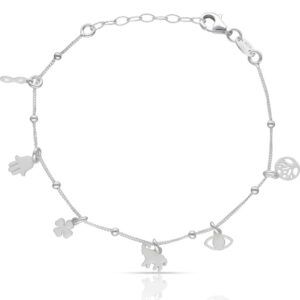 Pulsera mini charms de la suerte en plata 925