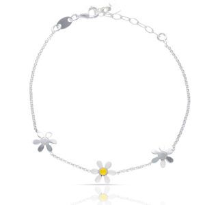 Pulsera plata 2 margaritas lisa + 1 margarita esmaltada
