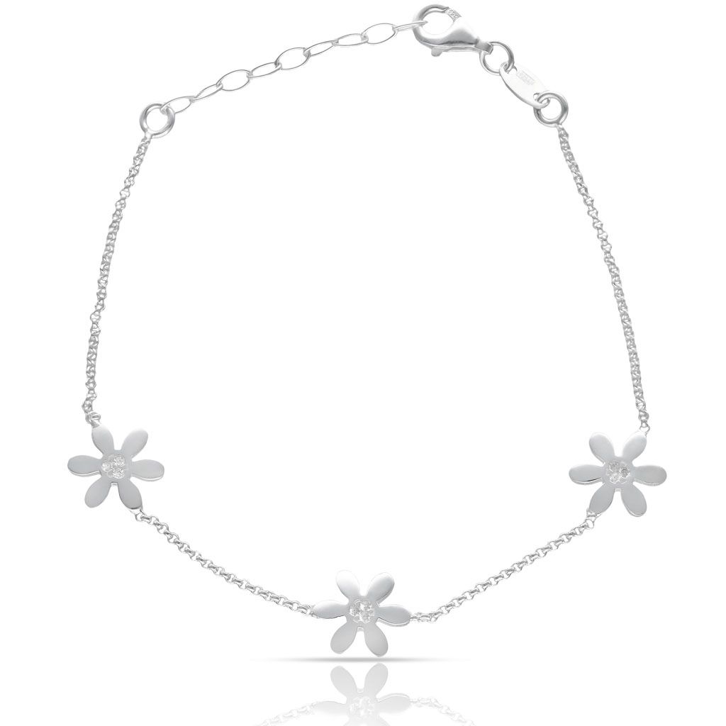 Pulsera plata 3 Margaritas con circonitas Pulsera plata 3 Margaritas con circonitas