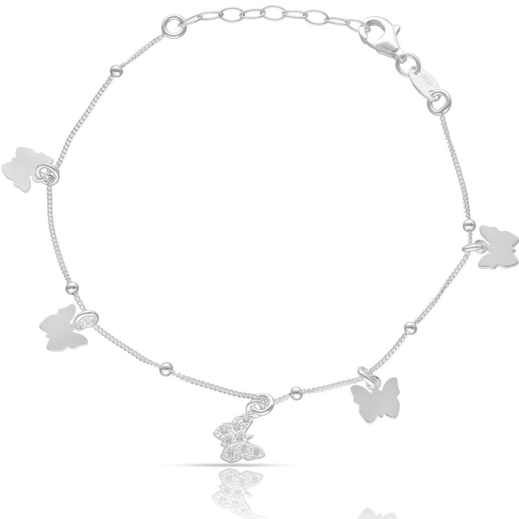 Pulsera plata 5 mini charms mariposas Pulsera plata 5 mini charms mariposas
