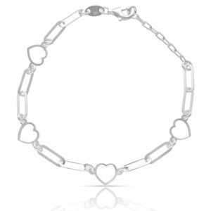 Pulsera plata 925 eslabones + corazones