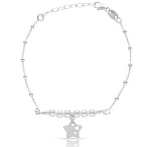 Pulsera plata 925 perlas y charm estrella
