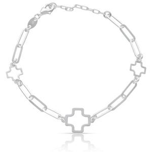 Pulsera plata formada eslabones y cruces