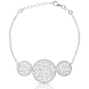 Pulsera plata ley charms circulos y flores caldas