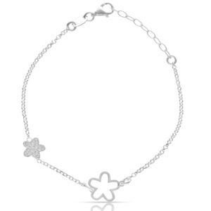 Pulsera plata motivo flores - Bali