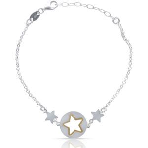 Pulsera plata triple chamr estrellas