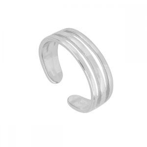 Anillo abierto plata dedo meñique 3 lineas rodiada