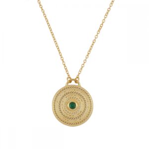 Collar Etnico plata redonda circonita verde 18mm