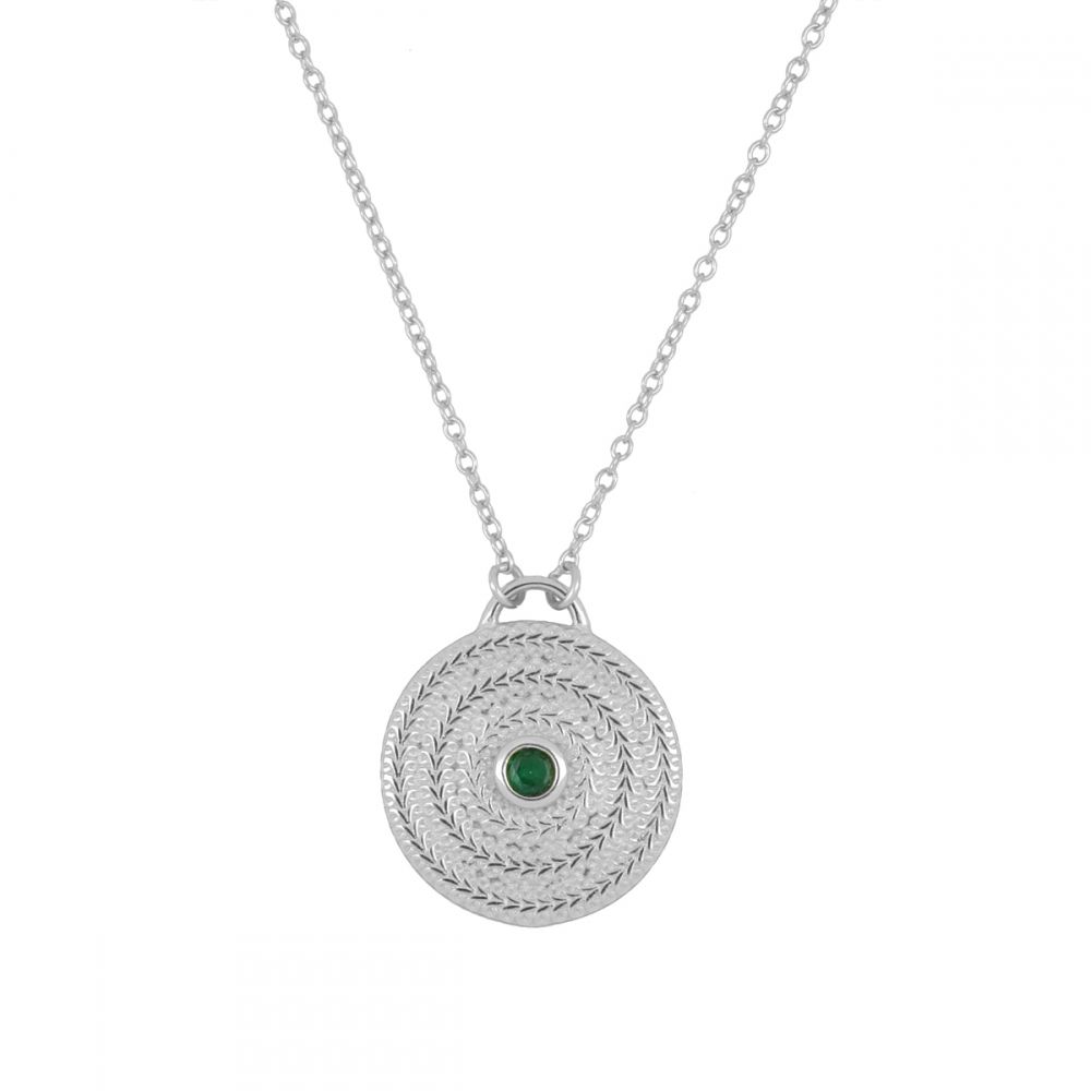 Collar Etnico plata redonda circonita verde 18mm Collar Etnico plata redonda circonita verde 18mm rodiada