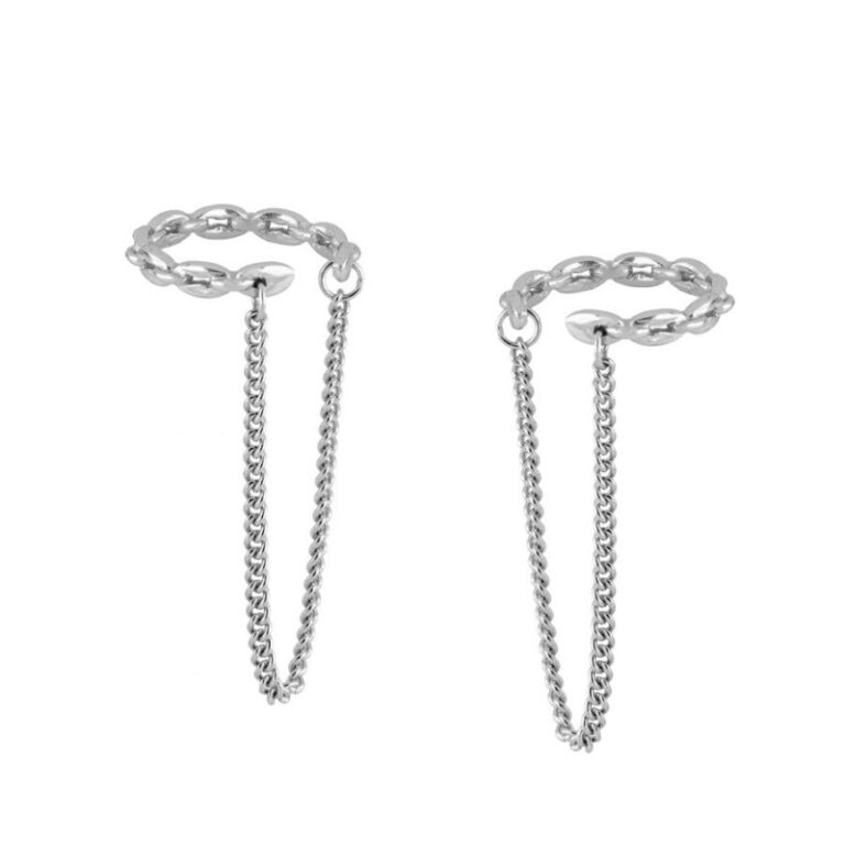Tendencias en Joyería de Plata para Verano 2026: Lo Más Chic y Actual Ear cuff plata aro eslabon con cadena Stradi rodiada 768x768 1