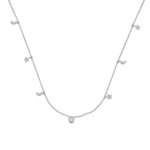 Gargantilla plata mini charms 3 lunas y 3 estrellas rodiada