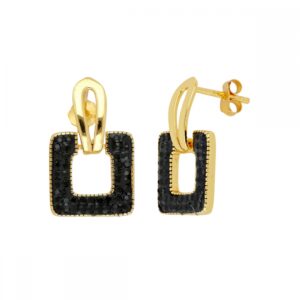 Pendientes cuadrados circonitas negras plata ley