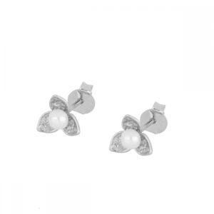 Pendientes flor con perla 7mm - Him rodiada