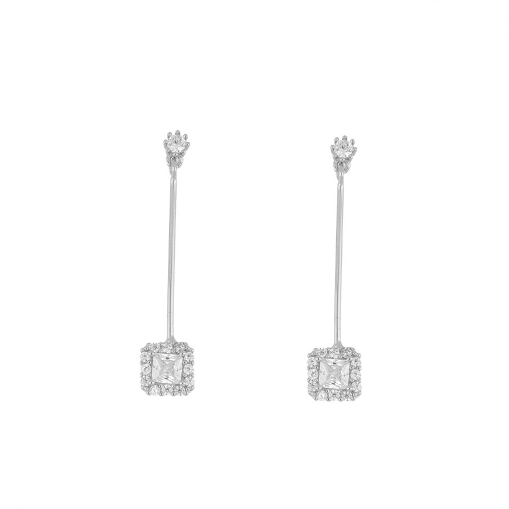 Pendientes largos plata cuadrado circonitas 35mm Pendientes largos plata cuadrado circonitas 35mm rodiada