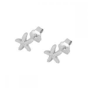 Pendientes plata estrella mar granulada 6mm rodiada