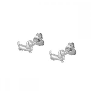Pendientes plata perro salchica 9x5mm rodiada