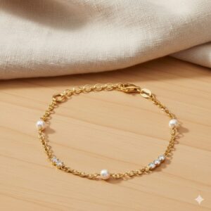 Pulsera plata chapada oro perlas imagen Pulsera plata chapada oro perlas imagen