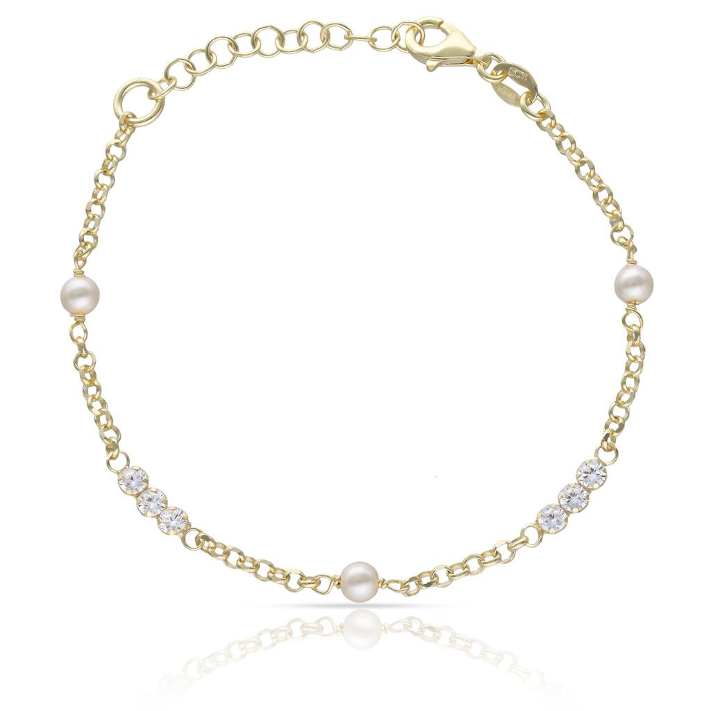 Pulsera plata chapada oro perlas y circonitas Pulsera plata chapada oro perlas y circonitas