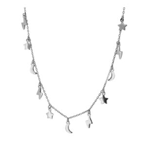 Choker plata mini charms estrella luna rayo rodiada