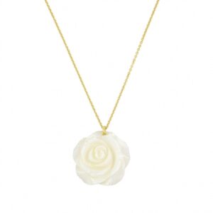 Collar plata charm Rosa blanca nacar