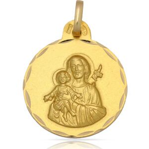 Medalla San jose plata chapada oro 21mm