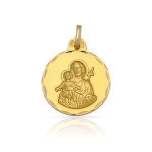 Medalla San jose plata chapado oro 15mm