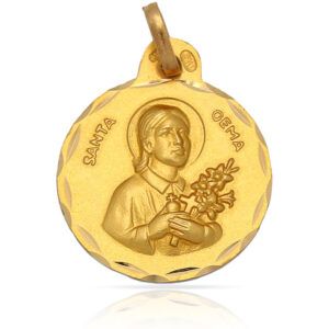 Medalla Santa Gema plata chapada oro 19mm