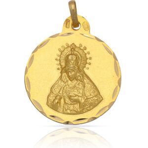 Medalla Virgen de la Macaren plata chapada oro 19mm