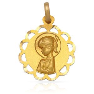 Medalla Virgen niña plata chapada oro 17mm