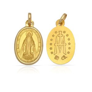 Medalla ovalada Virgen Milagrosa plata chapada oro