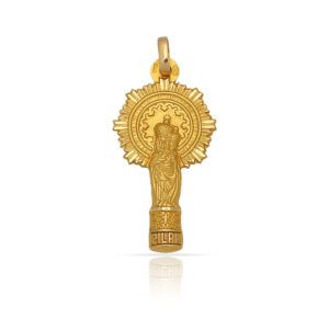 Medalla Virgen del Pilar en plata: guía completa 2026 Medalla silueta V. del Pilar plata chapada oro 12x23mm