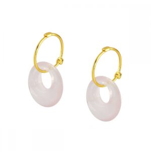 Pendiente aro redonda cuarzo rosa 20x6mm bañada oro Pendiente aro redonda cuarzo rosa 20x6mm bañada oro