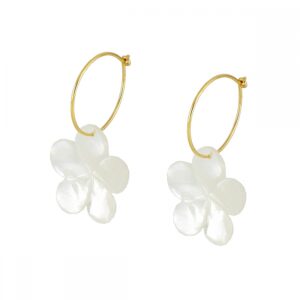 Pendientes aro plata y flor Nacar blanca