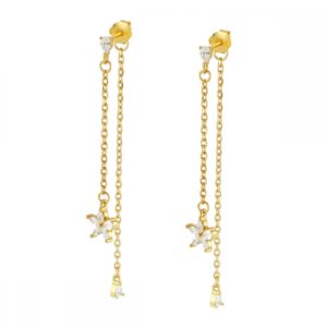 Pendientes largos cadenas plata y flor circonitas Pendientes largos cadenas plata y flor circonitas