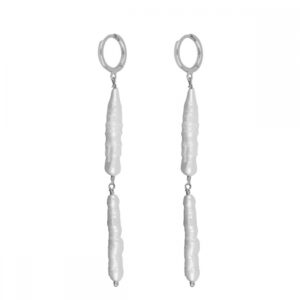 Pendientes largos plata perlas naturales 4x28mm rodiada