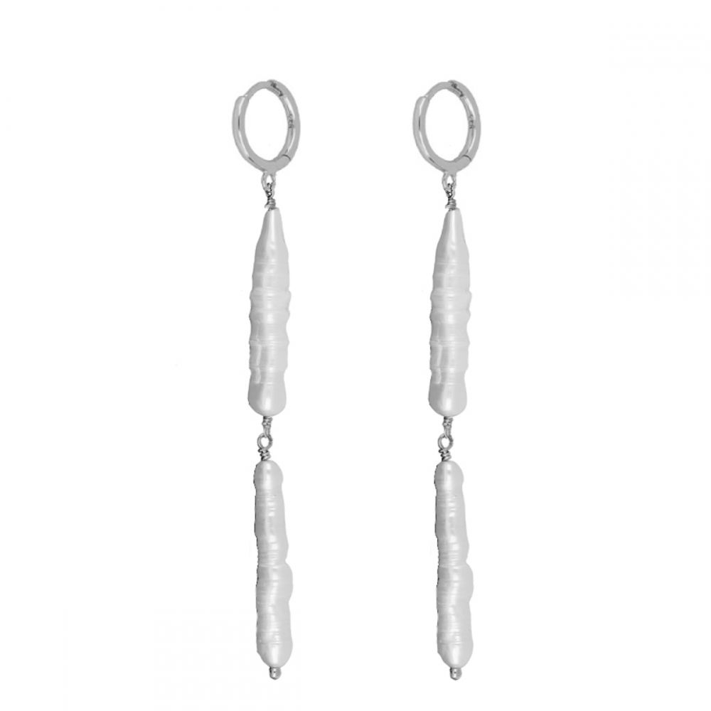 Pendientes largos plata perlas naturales 4x28mm Pendientes largos plata perlas naturales 4x28mm rodiada