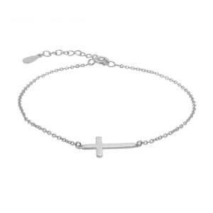Pulsera básica plata con colgante cruz 14x8mm rodiada