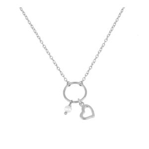 Garganitlla plata 925 aro con corazón y perla rodiada Garganitlla plata 925 aro con corazón y perla rodiada