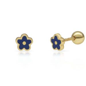 Pendiente flor azul oscuro plata chapada oro 5mm