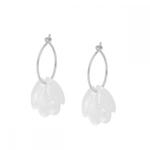 Pendiente plata 925 aro y hoja nacar blanco rodiada