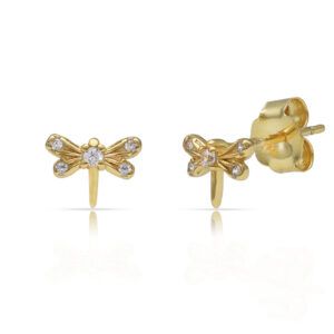 Pendientes plata chapada oro libelulas circonitas