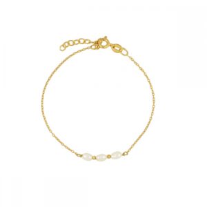 Pulsera basica plata con 3 perlas bañada oro Pulsera basica plata con 3 perlas bañada oro