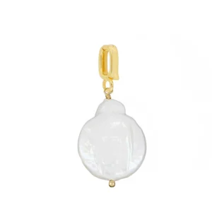Charm plata perla forma moneda 16x17mm bañada oro Charm plata perla forma moneda 16x17mm bañada oro