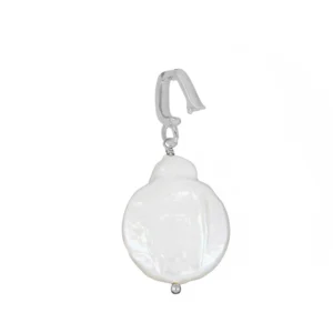 Charm plata perla forma moneda 16x17mm rodio