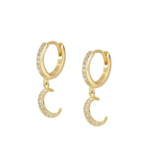 Pendiente aro circonitas plata charm luna Pendiente aro circonitas plata charm luna