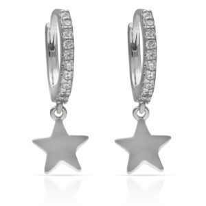 Pendientes aro circonitas plata charm estrella rodiada