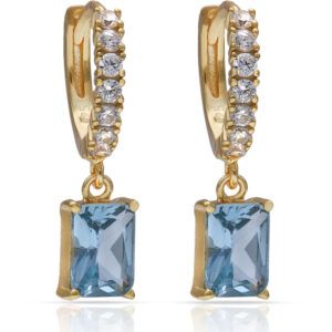 Pendientes aro plata piedra agua rectagular