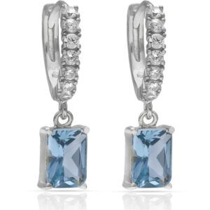 Pendientes aro plata piedra agua rectagular rodiada