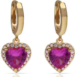 Pendientes plata corazon piedra roja 10mm