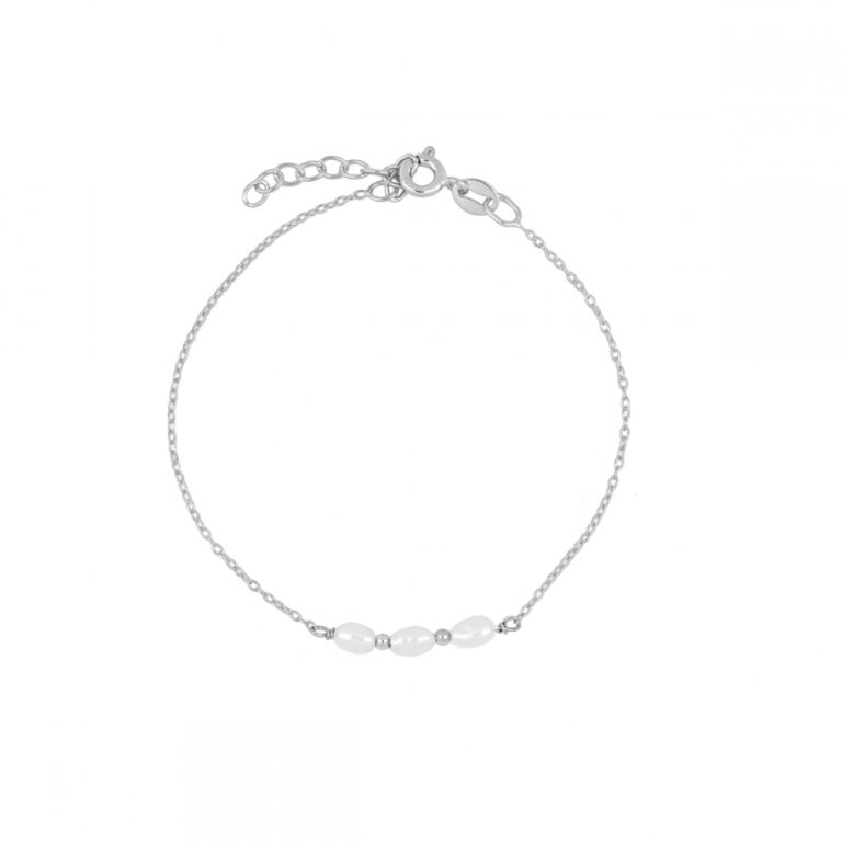 Pulseras de Plata 2026: 7 Tipos en Tendencia que Debes tener Pulsera basica plata con 3 perlas 768x768 1